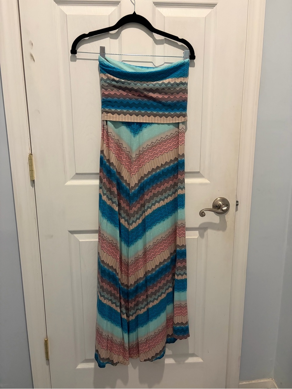 Karina Grimaldi Chevron Maxi Skirt or Dress in Blue, Pink, Cream and Teal